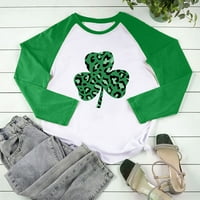 Ženska St Patricks Dan majica Žene s dugim rukavima Irska Shamrock Graphic Tees Funny Lucky Thirts Cvjetna