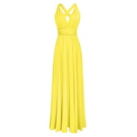 Ljetne haljine za žene Soverne V-izrez na večernjim rukavima Asimetrična modna haljina bez rukava Yellow