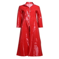 Alvivi Muškarci Žene Duga jakna PVC kožna haljina kaput Wetlook Clubwear Trench kaput crveni l