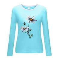 Ženske cvjetne tiskene majice s dugim rukavima padaju Fahsion Casual Bluuses vrhovi Dame Trendy Soft Comfy Fall odjeća