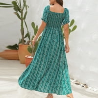 Ljetne haljine za žene prugasta od ramena Maxi gležnjana dužina modne kratkih rukava haljina zelena