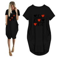 Haljine za ženske haljine Crewneck Haljina kratkih rukava Žene Drees Love Print Džepovi haljine dame srčane haljine crna