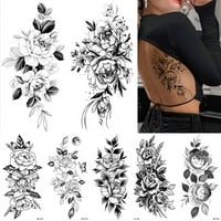 Qisiwole privremene tetovaže za žene, crne ružne tetovaže za cvijeće naljepnice Vodootporne privremene