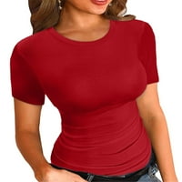 Vafful ženski ljetni vrhovi majica kratkih rukava s kratkim rukavima reda rebrasti ležerni potaknuti