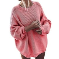 ZEDKER Plus Veličine džemperi za žene, slatka odjeća za žene modni casual dugih rukava duks od punog boja, džemper sa rukavima plus