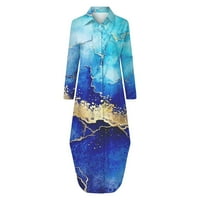 Haljine za žensko rukav tiskani klirens Maxi A-line V-izrez ljetna haljina plava m