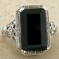 Crni agate sterling srebrni filigranski art deco stil prsten 762