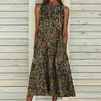 Bescita Women Ljeto Print Beach Holiday Dress Okrugli vrat Big Swing Pocket Maxi haljina