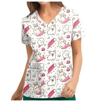 Ljetne vruće košulje za žene ženske majice personalizirano slatko ispis kratkih rukava V-izrez gornji radni jednolični džepni vrhovi