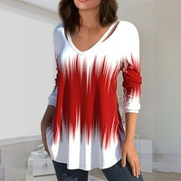 Žene izdubljene modne tiske dugih rukava V-izrez majica bluza vrhovi bluze s dugim rukavima