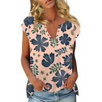 Cuoff ženska bluza ženska modna casual boho cvjetna casual majica kratki rukav V izrez bluza Pink xxl