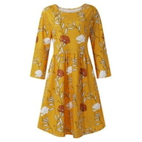 Žene Ljetna haljina Ženska modna casual elegantna cvjetna print Tromjena rukava rukavica, žuta, m