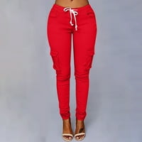 Vivianyo HD ljetne hlače za žene modne žene plus veličine crtež casual solid elastične struk džep labave
