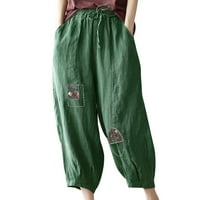 Amtdh Ženske pune boje pamučne pantalone Izlasci hlače Plaža Duge Palazzo Hlače Flowy Lagane hlače Lady Work Casual Lounge Hlacks Compy Jogging Green XL
