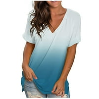 Cleance Žene vrhovi Ljeto V-izrez majice kratkih rukava svijetlo plava L