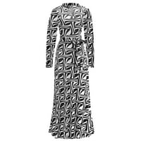 Ženske haljine klirence plus veličina Ženski zavoj dugih rukava Ispis O-izrez dugme do ležerne duge