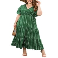 Prednjeg swwalk dame dugačka haljina kratki rukav Sundress plus veličine Ljeto Maxi haljine plaža labava V izrez zelena 2xl