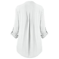 Ženska modna labava casual plus veličina čipka V-izrez duž majica s dugim rukavima, bijela, xxl, šifon