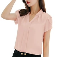 Shiusina Women Ljetni radni ured V izrez kratki rukav čvrsta šifonska bluza plus košulja TOP PINK 3XL