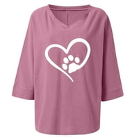 Scyoekwg Fall modne majice za ženu za žene labavo fit bluza Ležerne u trendovskom pljuskom šapu srce Grafički kratak lagani V-izrez Srednji dijelovi s rukavima Bluze na vrhu ružičastim ružičastim m
