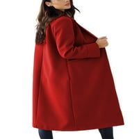 Grianlook Ženska jakna dugih rukava sa dugim rukavima Solid labavi kaput Kardigan dame Srednja dužina Reverl casual sa džepovima Vino crveno m