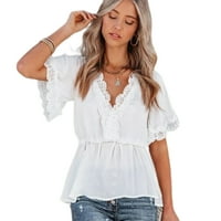 Ženske ljetne čipke Bluze za kože i fino izrada Vrh jednostavno podudaranje vaše garderobe odjeće bijela 2xl