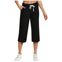 HHEI_K Ljetne ženske hlače za ženske hlače Solidne nepravilne pantalone Ležerne prilike za ženske kaprike sa džepovima