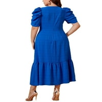 Ženske plus veličina haljine plave elegantne obične okrugle vrata linijski kratki rukav