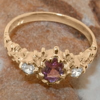 Britanski izrađeni čvrstim zlatnim prirodnim ružičastim turmanskim i kubičnim cirkonijskim ženskim godišnjim prstenom - Opcije veličine - veličine 10,25