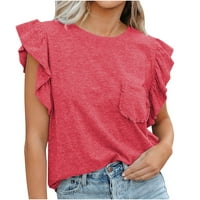 Žene Ljetne vrhove bez rukava casual ruffled redovno fit majica bluza Crewneck modne košulje u boji