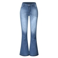 Ženske seksi pantalone s džepovima Flared Long Traym hlače u boji za žene svijetlo plavi XS
