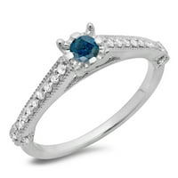 DazzlingRock kolekcija 0. Carat 14k Blue & White Diamond Pasijans sa akcentima mladenkini prsten, bijelo zlato, veličine 9
