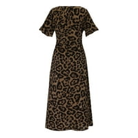 Plus size Leopard Print Duga suknja Ženska omotaj dubokih V-izrez duge suknje visoke struk remen ruffled