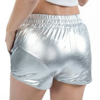 PXIAKGY kože za žene Ženske metalne kratke hlače Sjajne hlače Yoga Sparkly Hot Crckstring Outfit Elastični struk rave plijen ples srebrni + l
