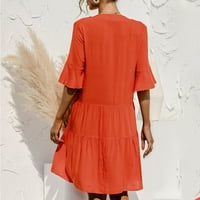Yubnlvae Ljetna haljina ženske pufne rukave ruffle mini haljina V izrez čvrste dresene haljine haljina narandžasta l