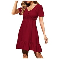 Pejock ljetne haljine za žene temperament elegantne V-izrezom od pune haljine za odmor crvene s