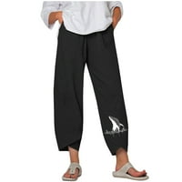 Capri pantalone za žene pamučne posteljine široke noge Capris ženske ljetne obrezive hlače cvjetne vezenje