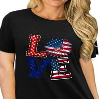 Žene vole američku zastavu Ispis kratkih rukava okrugla vrat casual top majica