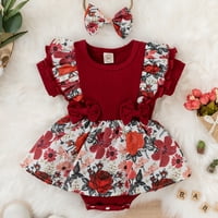 Odjeća za djevojčice Cvjetna haljina o suspenziji Romper ruffle rukave za glavu za glavu u novorođenčadi