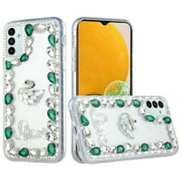 Telefonska futrola za Apple iPhone Bling Crystal 3D puni dijamanti Luksuzni iskričavi prozirni hibridni poklopac hibrida FIT iPhone - zelena ljubav ptica