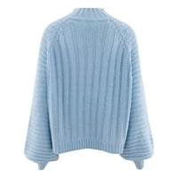 DahAx ženski džemper sa rukavima u traku Ležeran sa labavim rebrastim pletenim bluzom meko pulover džemper vrhovi plavi m