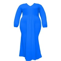 Glonme dame Maxi haljine plus veličina duga haljina V izrez za odmor za odmor Kaftan rukavac plavi 3xl