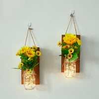 TOMA RUSTIC MASON JAR Zidne SCONCE LED LED bajka Cvijeće sa daljinskim upravljačem Baterija Powered