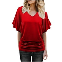 T majice za žene Modni čvrsti V-izrez Majica Bluza Batwing rukava Bluza Ženske majice Crveno + XXL