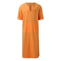 PXIAKGY MENS casual modni pamučni posteljina V izrez s dugim rukavima jakna s dugim rukavima Top Orange + XXL
