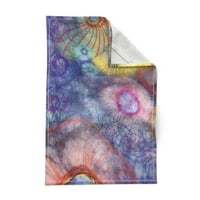 Štampani ručnik za čaj, platno pamučno platno - Ocean Sea CORAL DEEP QUILT blok akvarel šareno obojeno