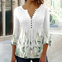 Anuirheih Elegantne kauzalne majice za žene Ljeto rupne tipke V-izrez cvjetne majice za ispis Bluze