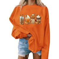 Modni duksevi za žene na dugih rukava prevelika pulover jesen odjeća Osnovna posada za ispis dukserišta Grafičke dukseve vježbanje Halloween bundeve odijelo naranče