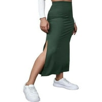 Ženska dugačka maxi jesena suknja sa split elastičnom visokom strukom rebrasta pletena krila Bodycon olovka za olovke Y2K Retro Srednja odjeća