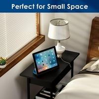 Sofa bočni stol sa USB portovima i otvorima, uskim krajnjim stolom sa polica za skladištenje za male prostore noćni ormarić sa stanicom za punjenje za dnevni boravak, spavaća soba, crna